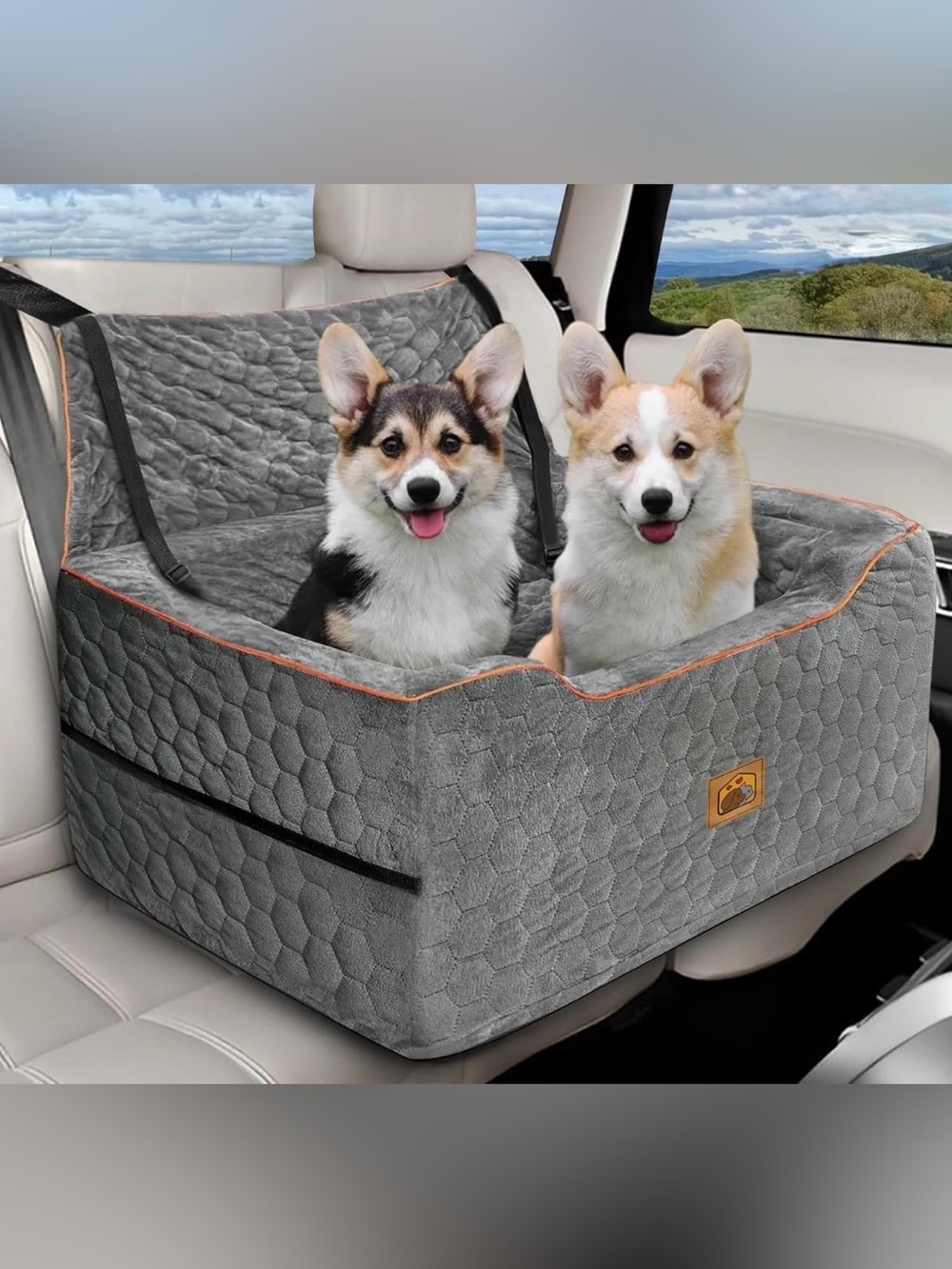 Gray Quilted Pet Car Seat Booster with Safety Straps - Unbranded
